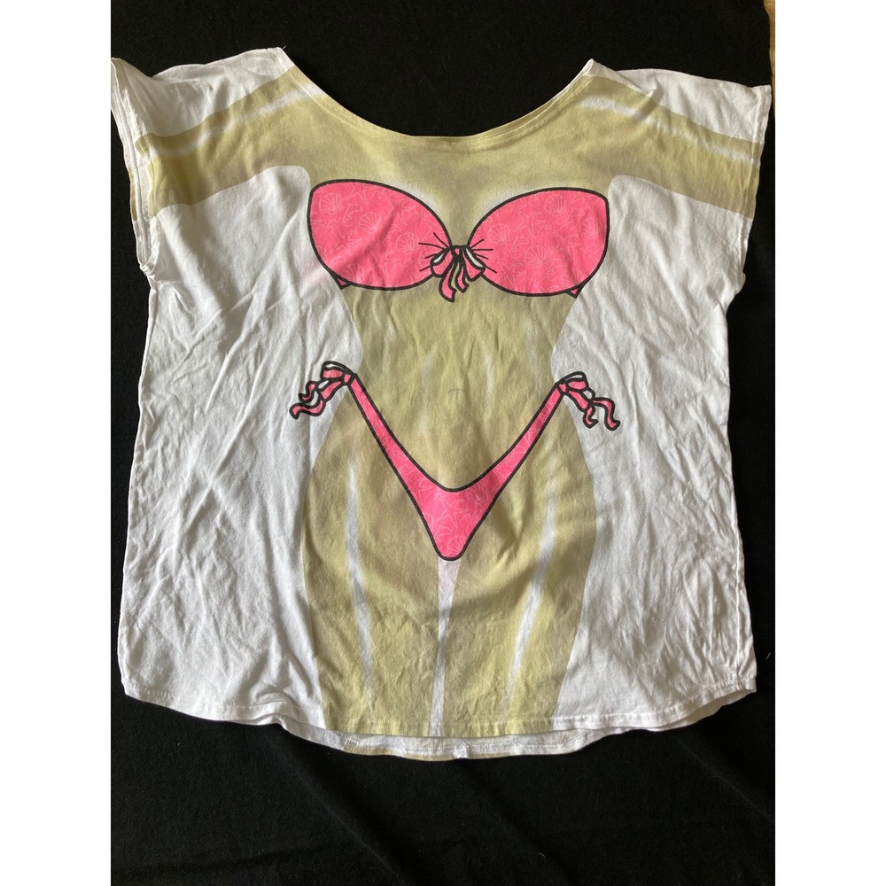 LA Imprints Bikini Body T-Shirt Cover Up Pink String Bikini Plus Size Cotton